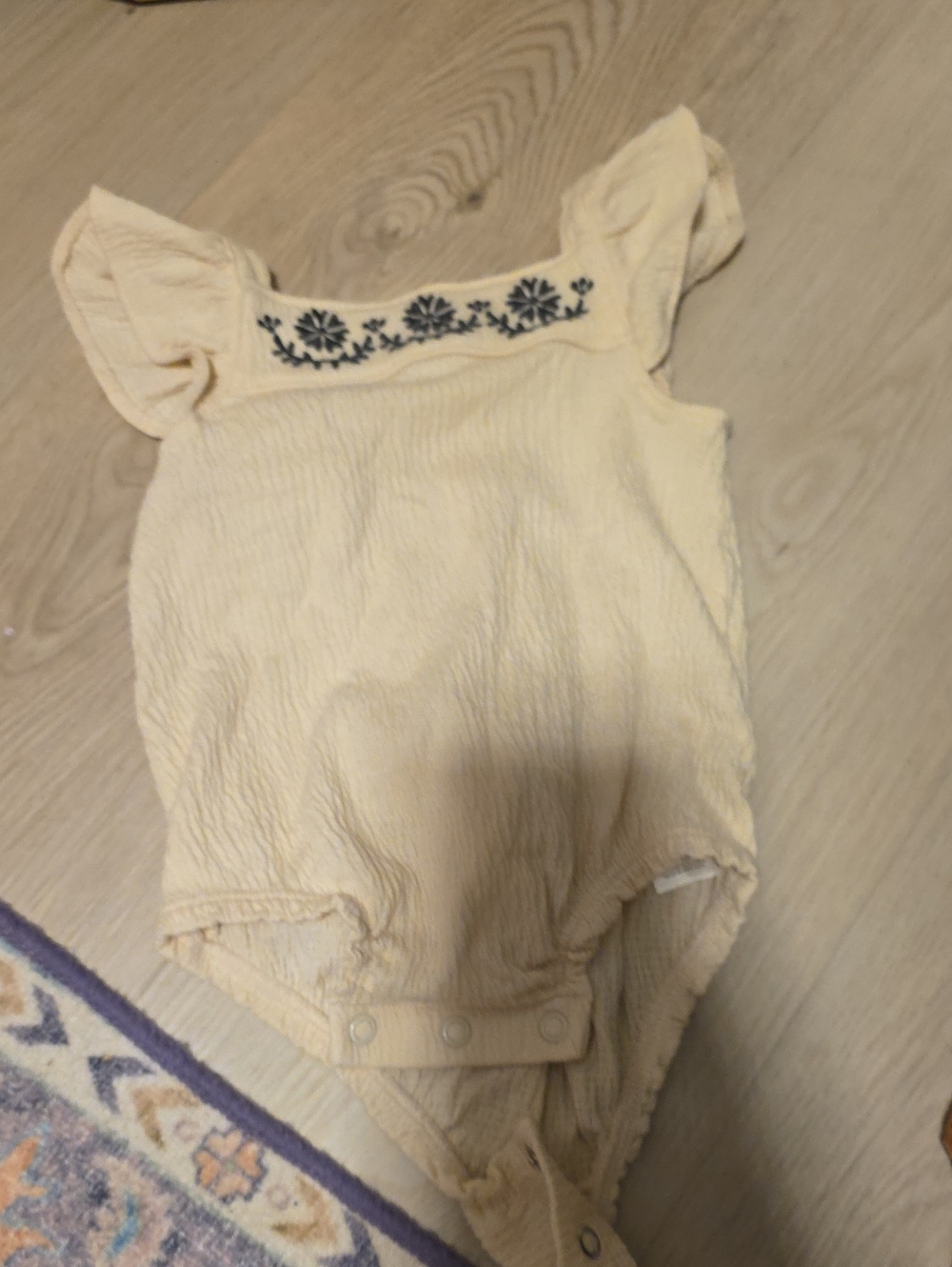 Carter's Cream Girls One-Piece Romper with Navy Embroidery